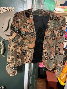 Womens Black & Brown Patterned Cropped Jacket